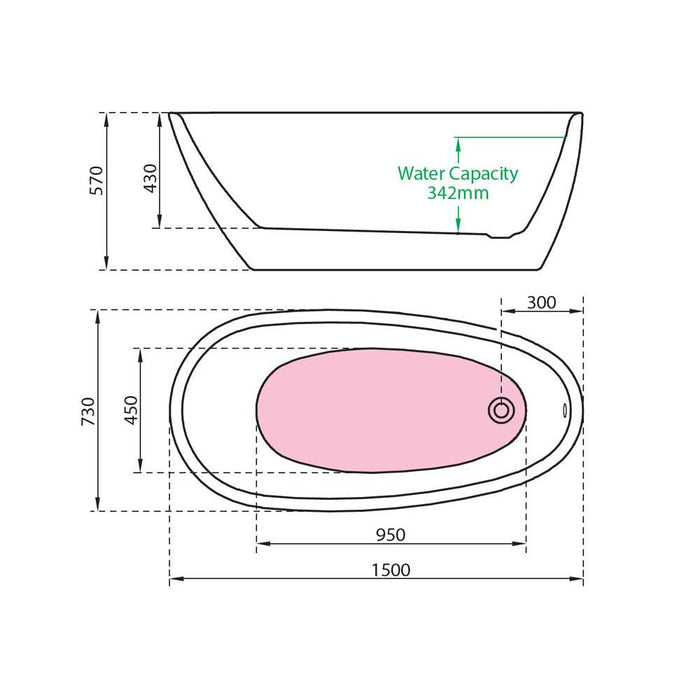 Charlotte Edwards Phobos 1500 x 730mm Slim-Edged Freestanding Bath - Unbeatable Bathrooms