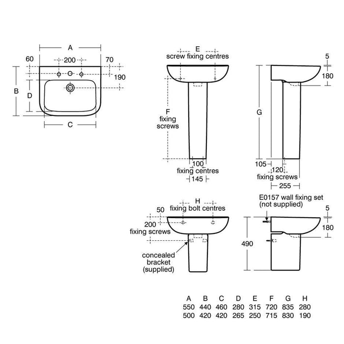 Armitage Shanks Portman 21 500/550mm Pedestal Basin - 1 & 2TH - Unbeatable Bathrooms
