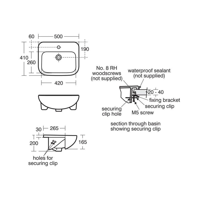 Armitage Shanks Profile 21 50cm Semi-Countertop Basin, No Overflow - One Taphole - Unbeatable Bathrooms
