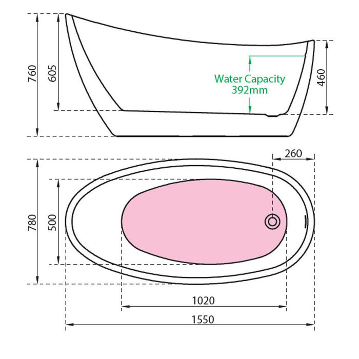 Charlotte Edwards Proteus 1550 x 780mm Slim-Edged Freestanding Bath - Unbeatable Bathrooms