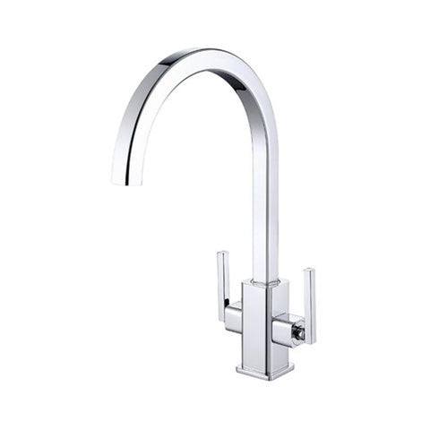 RAK Kitchen Sink Mixer Tap Modern Twin Lever - Chrome - Unbeatable Bathrooms
