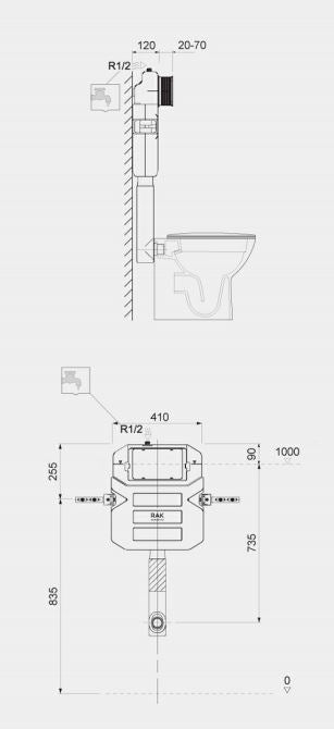 RAK 12cm Front Flush Regular Concealed Cistern - Unbeatable Bathrooms