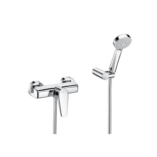 Roca Esmai Wall-Mounted Shower Mixer with Handset, Hose and Bracket - Unbeatable Bathrooms