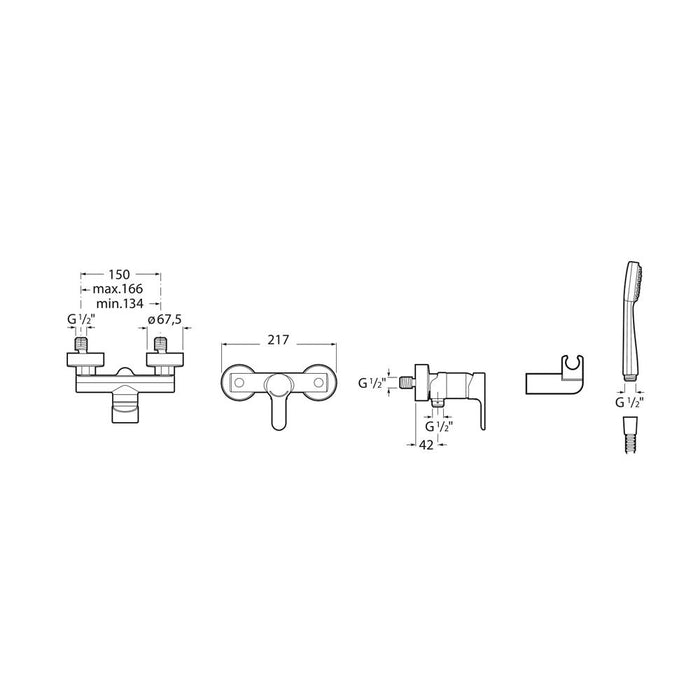 Roca L20 Wall-Mounted Shower Mixer with Handset, Hose and Bracket - Unbeatable Bathrooms