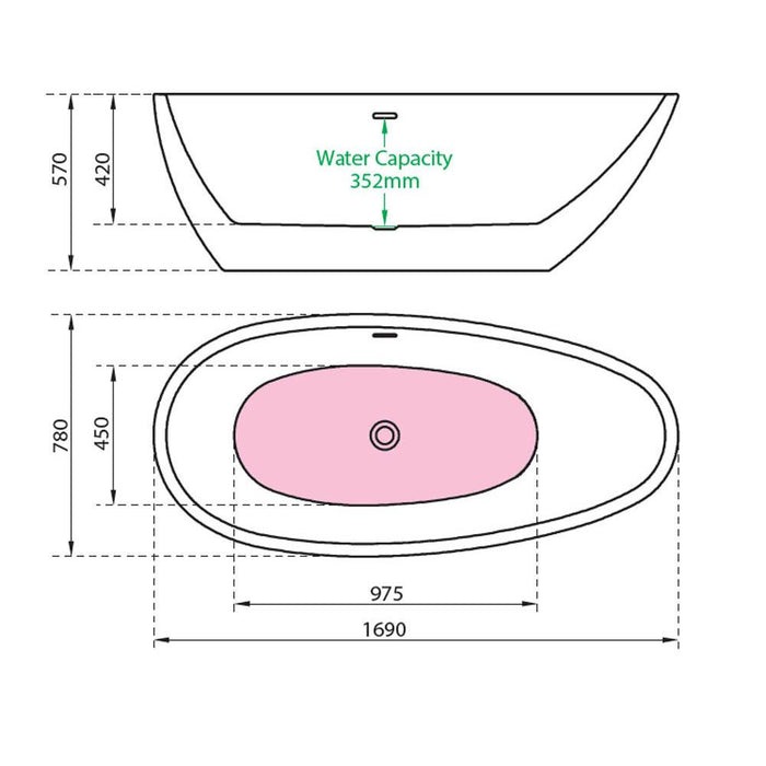 Charlotte Edwards Ruby 1690 x 780mm Slim-Edged Freestanding Bath - Unbeatable Bathrooms