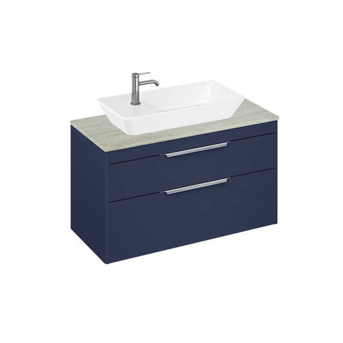 Britton Shoreditch 1000mm Vanity Unit - Wall Hung 2 Drawer Unit with Concrete Haze Worktop & Yacht Countertop Basin - Unbeatable Bathrooms