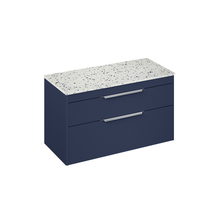 Britton Shoreditch 1000mm Wall Hung Double Drawer Unit with Ice Blue Worktop - Unbeatable Bathrooms