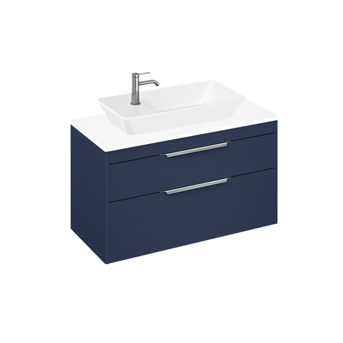 Britton Shoreditch 1000mm Vanity Unit - Wall Hung 2 Drawer Unit with Ice Blue Worktop & Yacht Countertop Basin - Unbeatable Bathrooms