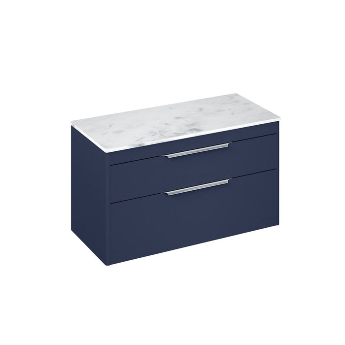 Britton Shoreditch 1000mm Wall Hung Double Drawer Unit with Carrara White Worktop - Unbeatable Bathrooms
