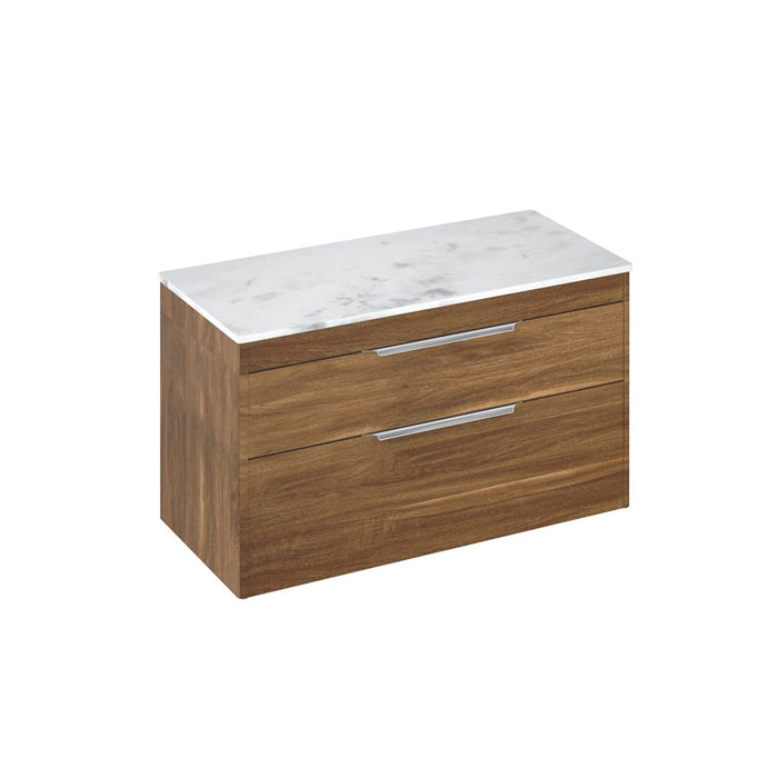 Britton Shoreditch 1000mm Wall Hung Double Drawer Unit with Carrara White Worktop - Unbeatable Bathrooms