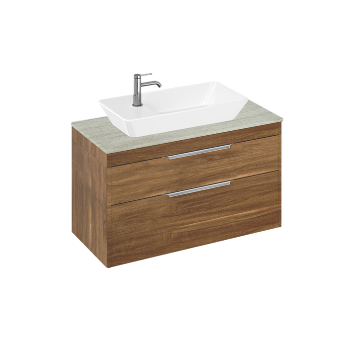 Britton Shoreditch 1000mm Vanity Unit - Wall Hung 2 Drawer Unit with Concrete Haze Worktop & Yacht Countertop Basin - Unbeatable Bathrooms