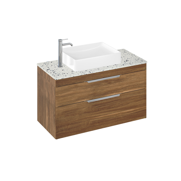 Britton Shoreditch 1000mm Vanity Unit - Wall Hung 2 Drawer Unit with Ice Blue Worktop & Quad Countertop Basin - Unbeatable Bathrooms