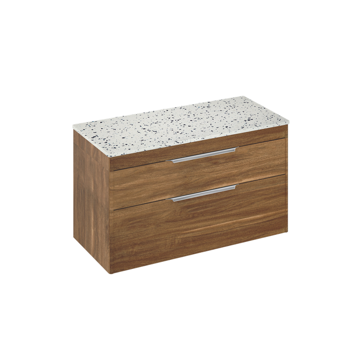 Britton Shoreditch 1000mm Wall Hung Double Drawer Unit with Ice Blue Worktop - Unbeatable Bathrooms