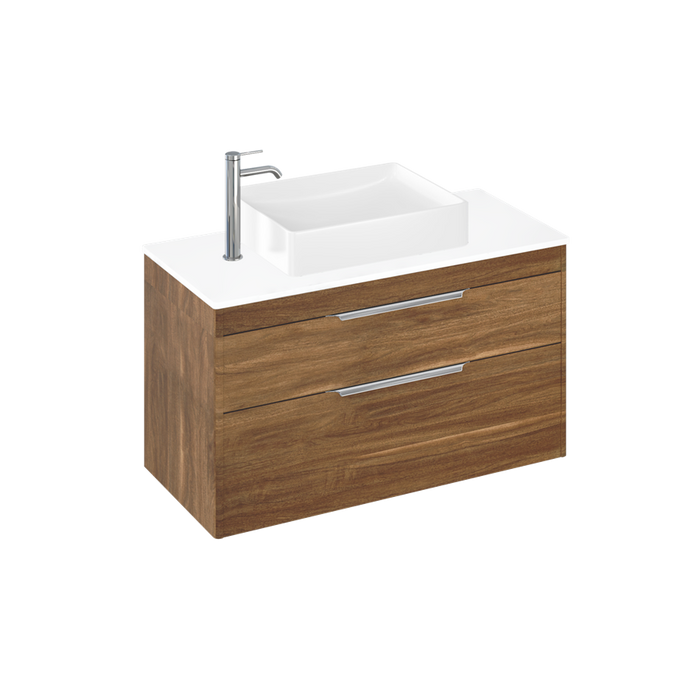 Britton Shoreditch 1000mm Vanity Unit - Wall Hung 2 Drawer Unit with White Worktop & Quad Countertop Basin - Unbeatable Bathrooms