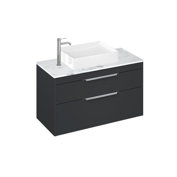 Britton Shoreditch 1000mm Vanity Unit - Wall Hung 2 Drawer Unit with Carrara White Worktop & Quad Countertop Basin - Unbeatable Bathrooms