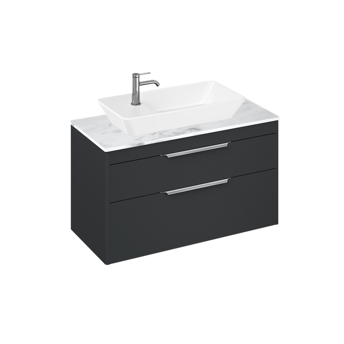 Britton Shoreditch 1000mm Vanity Unit - Wall Hung 2 Drawer Unit with Carrara White Worktop & Yacht Countertop Basin - Unbeatable Bathrooms