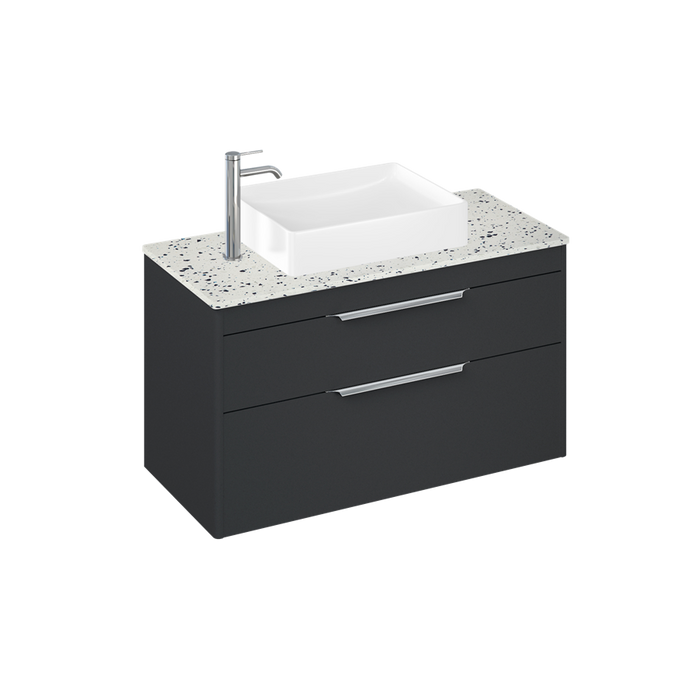 Britton Shoreditch 1000mm Vanity Unit - Wall Hung 2 Drawer Unit with Ice Blue Worktop & Quad Countertop Basin - Unbeatable Bathrooms