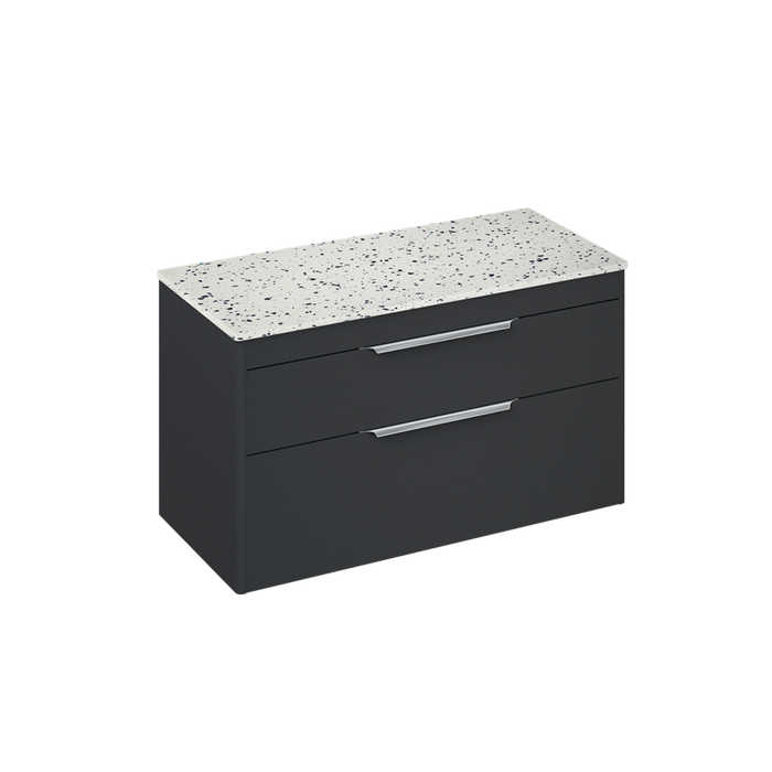 Britton Shoreditch 1000mm Wall Hung Double Drawer Unit with Ice Blue Worktop - Unbeatable Bathrooms