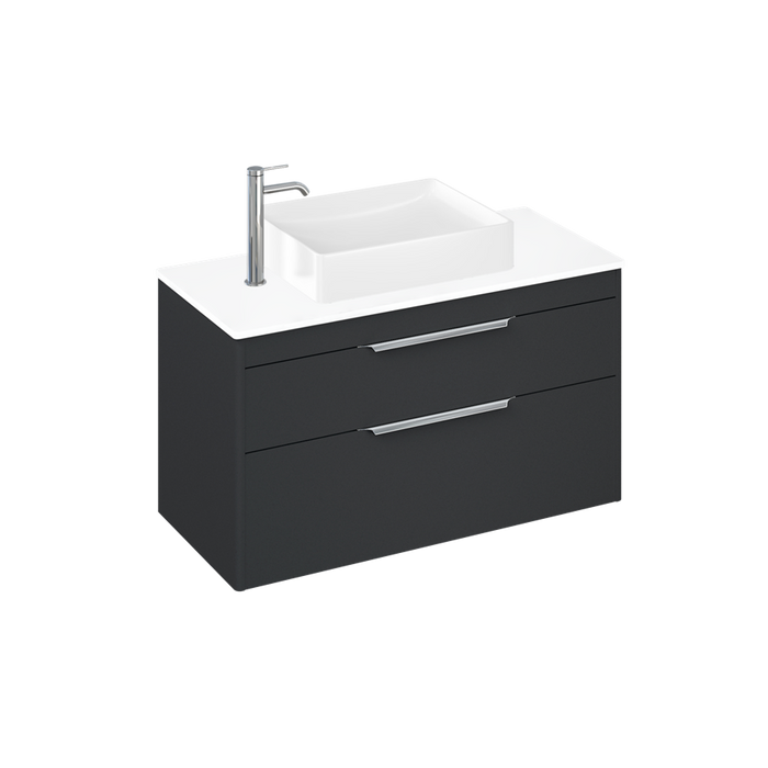 Britton Shoreditch 1000mm Vanity Unit - Wall Hung 2 Drawer Unit with White Worktop & Quad Countertop Basin - Unbeatable Bathrooms