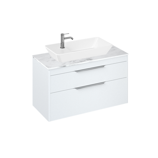 Britton Shoreditch 1000mm Vanity Unit - Wall Hung 2 Drawer Unit with Carrara White Worktop & Yacht Countertop Basin - Unbeatable Bathrooms
