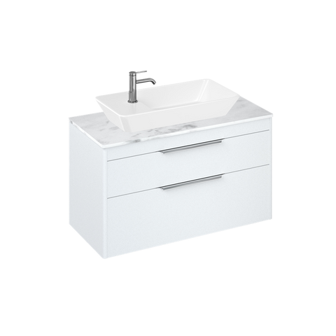 Britton Shoreditch 1000mm Vanity Unit - Wall Hung 2 Drawer Unit with Carrara White Worktop & Yacht Countertop Basin - Unbeatable Bathrooms