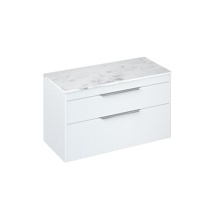 Britton Shoreditch 1000mm Wall Hung Double Drawer Unit with Carrara White Worktop - Unbeatable Bathrooms