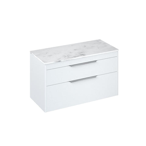 Britton Shoreditch 1000mm Wall Hung Double Drawer Unit with Carrara White Worktop - Unbeatable Bathrooms