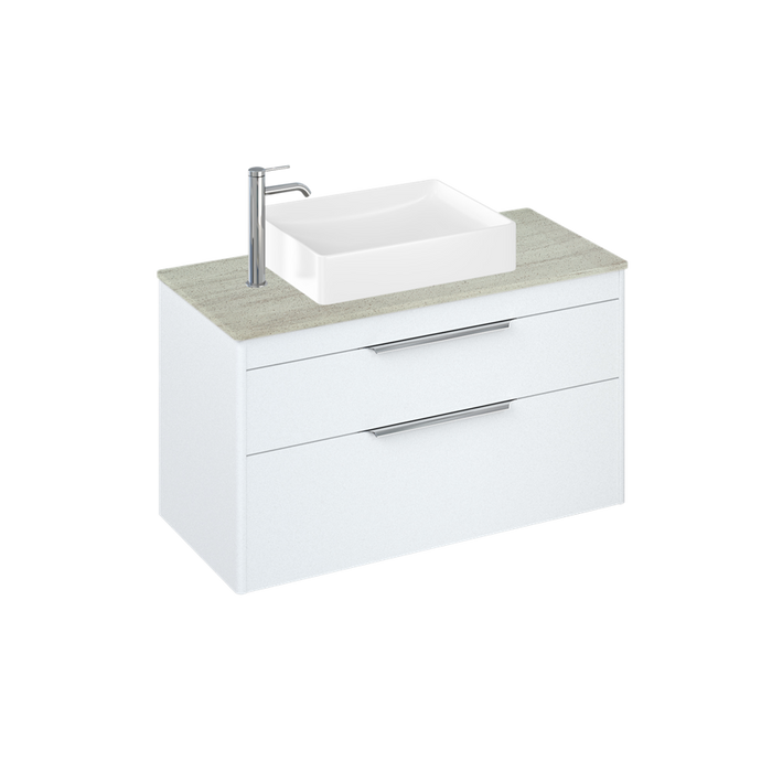 Britton Shoreditch 1000mm Vanity Unit - Wall Hung 2 Drawer Unit with Concrete Haze Worktop & Quad Countertop Basin - Unbeatable Bathrooms