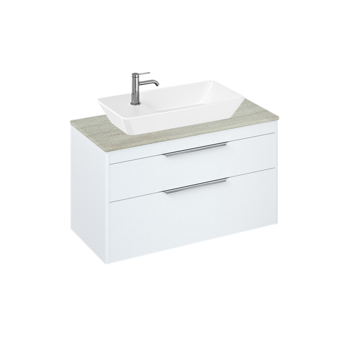 Britton Shoreditch 1000mm Vanity Unit - Wall Hung 2 Drawer Unit with Concrete Haze Worktop & Yacht Countertop Basin - Unbeatable Bathrooms