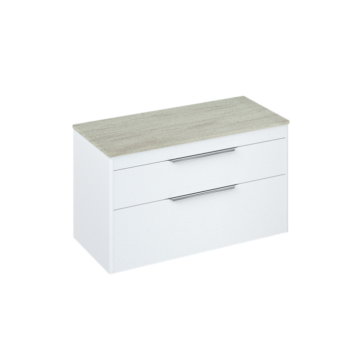 Britton Shoreditch 1000mm Wall Hung Double Drawer Unit with Concrete Haze Worktop - Unbeatable Bathrooms