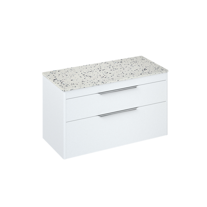 Britton Shoreditch 1000mm Wall Hung Double Drawer Unit with Ice Blue Worktop - Unbeatable Bathrooms