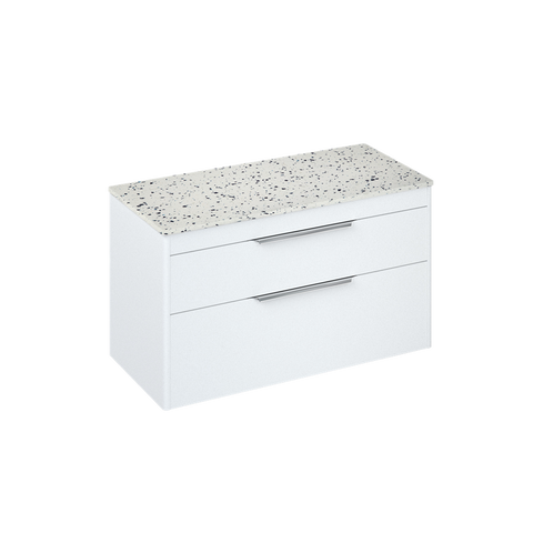 Britton Shoreditch 1000mm Wall Hung Double Drawer Unit with Ice Blue Worktop - Unbeatable Bathrooms