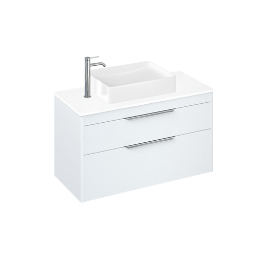 Britton Shoreditch 1000mm Vanity Unit - Wall Hung 2 Drawer Unit with White Worktop & Quad Countertop Basin - Unbeatable Bathrooms