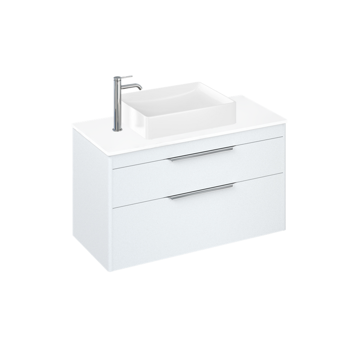 Britton Shoreditch 1000mm Vanity Unit - Wall Hung 2 Drawer Unit with White Worktop & Quad Countertop Basin - Unbeatable Bathrooms