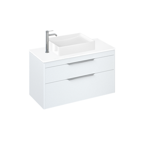 Britton Shoreditch 1000mm Vanity Unit - Wall Hung 2 Drawer Unit with White Worktop & Quad Countertop Basin - Unbeatable Bathrooms