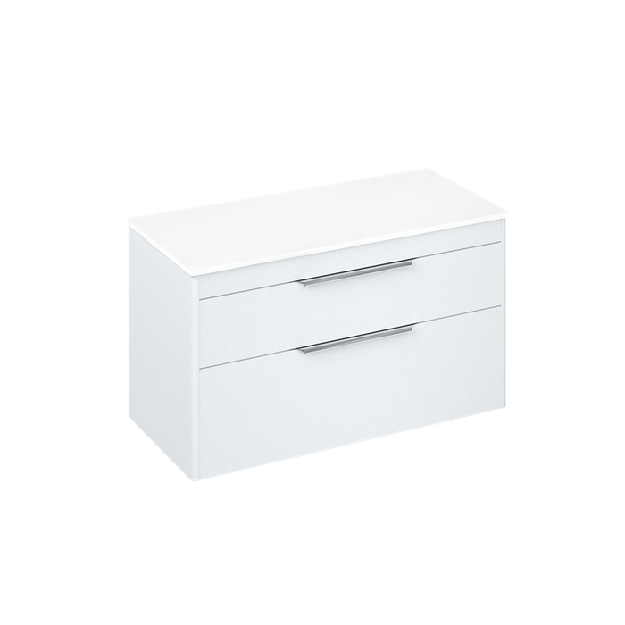 Britton Shoreditch 1000mm Wall Hung Double Drawer Unit with White Worktop - Unbeatable Bathrooms