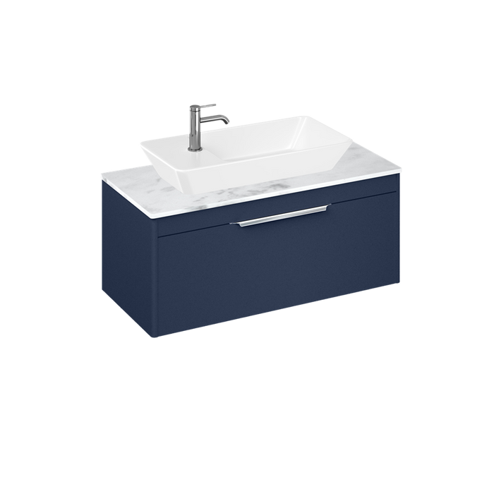 Britton Shoreditch 1000mm Vanity Unit - Wall Hung 1 Drawer Unit with Carrara White Worktop & Yacht Countertop Basin - Unbeatable Bathrooms