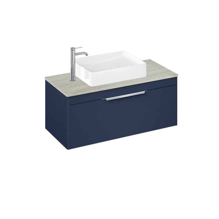 Britton Shoreditch 1000mm Vanity Unit - Wall Hung 1 Drawer Unit with Concrete Haze Worktop & Quad Countertop Basin - Unbeatable Bathrooms
