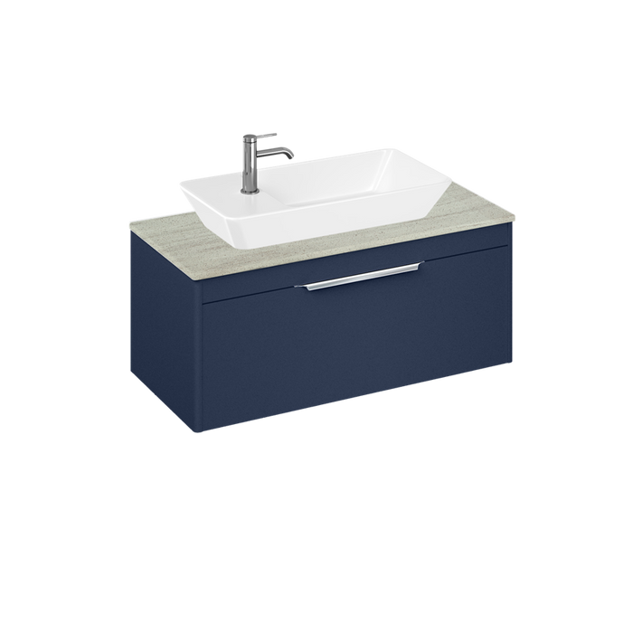 Britton Shoreditch 1000mm Vanity Unit - Wall Hung 1 Drawer Unit with Concrete Haze Worktop & Yacht Countertop Basin - Unbeatable Bathrooms
