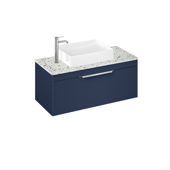 Britton Shoreditch 1000mm Vanity Unit - Wall Hung 1 Drawer Unit with Ice Blue Worktop & Quad Countertop Basin - Unbeatable Bathrooms