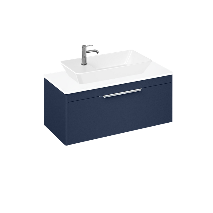 Britton Shoreditch 1000mm Vanity Unit - Wall Hung 1 Drawer Unit with White Worktop & Yacht Countertop Basin - Unbeatable Bathrooms