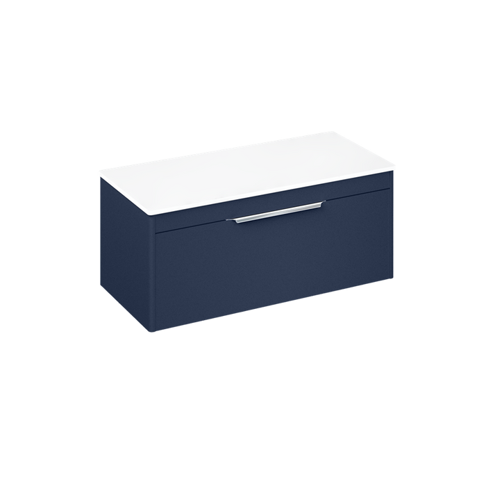 Britton Shoreditch 1000mm Vanity Unit - Wall Hung 1 Drawer Unit with White Worktop (No Basin) - Unbeatable Bathrooms