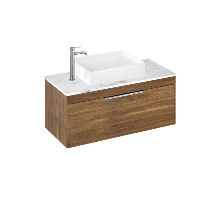 Britton Shoreditch 1000mm Vanity Unit - Wall Hung 1 Drawer Unit with Carrara White Worktop & Quad Countertop Basin - Unbeatable Bathrooms