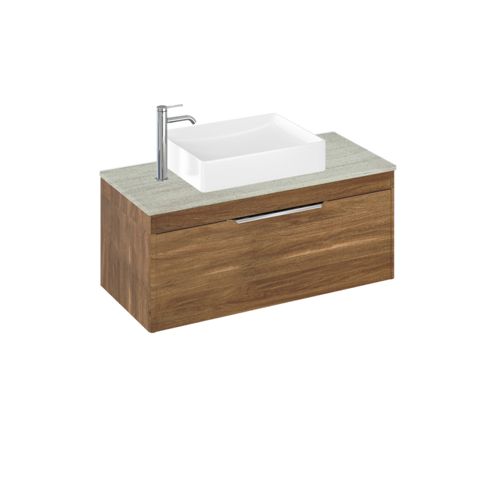 Britton Shoreditch 1000mm Vanity Unit - Wall Hung 1 Drawer Unit with Concrete Haze Worktop & Quad Countertop Basin - Unbeatable Bathrooms