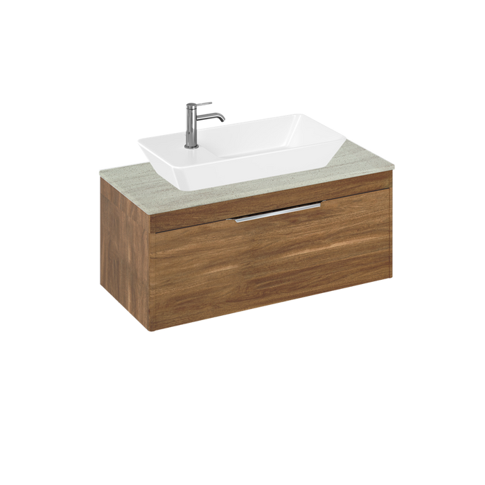 Britton Shoreditch 1000mm Vanity Unit - Wall Hung 1 Drawer Unit with Concrete Haze Worktop & Yacht Countertop Basin - Unbeatable Bathrooms