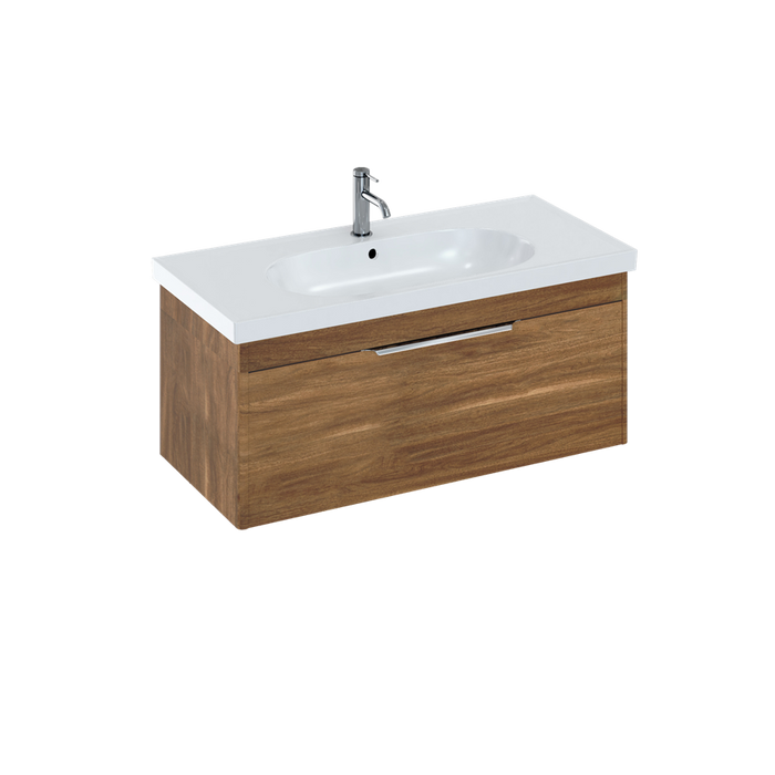 Britton Shoreditch 1000mm Vanity Unit - Wall Hung 1 Drawer Unit with Round Basin - Unbeatable Bathrooms