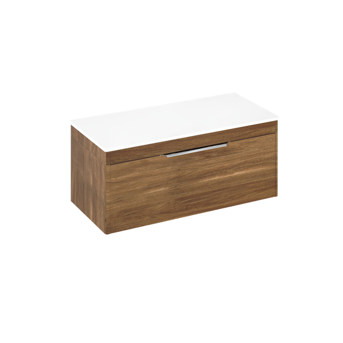 Britton Shoreditch 1000mm Vanity Unit - Wall Hung 1 Drawer Unit with White Worktop (No Basin) - Unbeatable Bathrooms