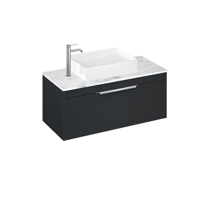 Britton Shoreditch 1000mm Vanity Unit - Wall Hung 1 Drawer Unit with Carrara White Worktop & Quad Countertop Basin - Unbeatable Bathrooms