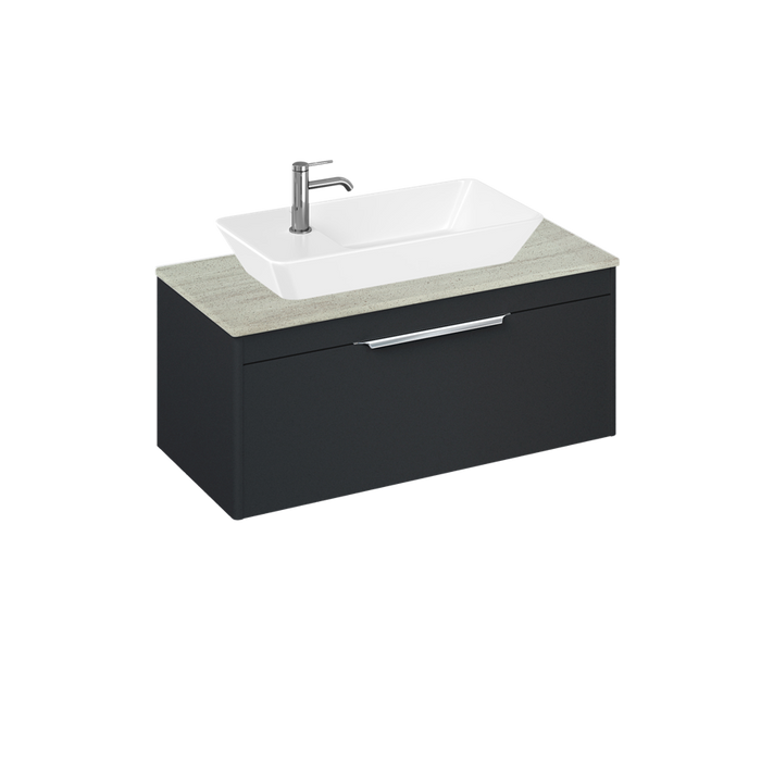 Britton Shoreditch 1000mm Vanity Unit - Wall Hung 1 Drawer Unit with Concrete Haze Worktop & Yacht Countertop Basin - Unbeatable Bathrooms