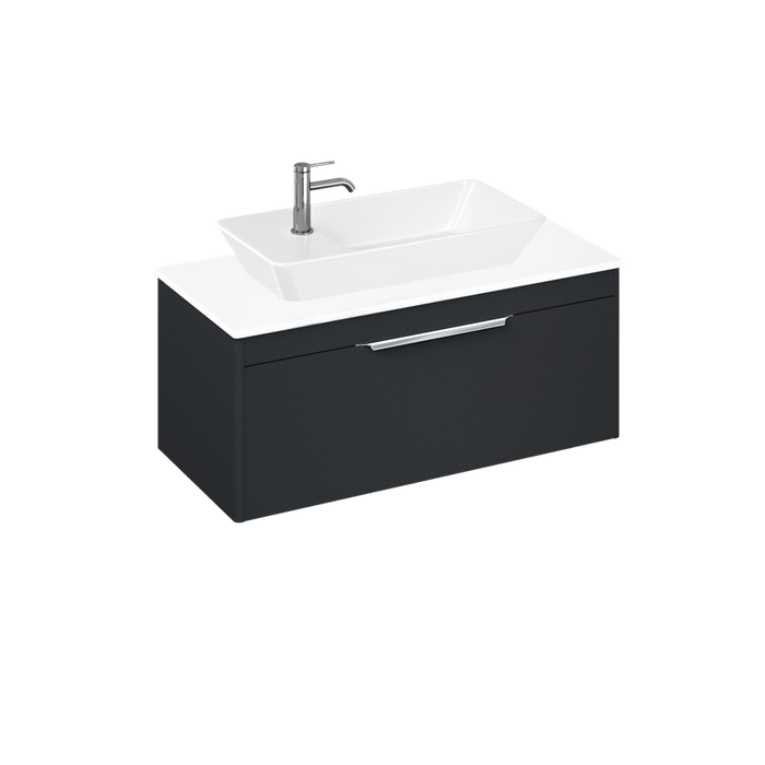 Britton Shoreditch 1000mm Vanity Unit - Wall Hung 1 Drawer Unit with White Worktop & Yacht Countertop Basin - Unbeatable Bathrooms